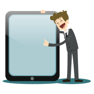 Vrolijk mannetje met tabletcomputer